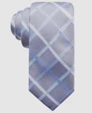 $59 Ryan Seacrest Distinction Mens Gray Checkered Slim Silk Neck Tie 55x3