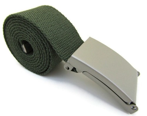 Unisex High Quality Canvas Fabric Webbing Belt Brushed Silver Buckle Army Style - Picture 173 of 275