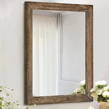 Rustic Wood Mirror Rectangle Decorative Wall Mirrors with Frame for Bedroom L