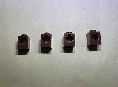 Lego Lot Of 4 Reddish Brown 1x1 Technic Brick Bricks W/ Hole New City