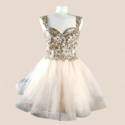 Chicas Sequined Formal Mini Dress Medium Dama Prom Tulle Sweetheart Aline Party