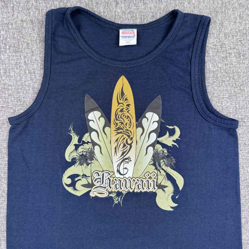 Linda camiseta sin mangas de surf hawaiana vintage para mujer XS azul océano Babydoll naturaleza Y2K Foto 2 de 4