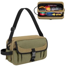 Small Canvas Tool Pouch with Zipper, 12 Inch Tool Organizer Bag, Double Layer...