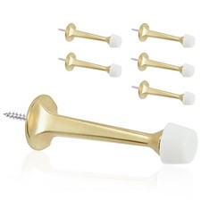 Solid Rigid Door Stops Heavy Duty Brushed Brass Wall Protector Rubber Tip 6PK