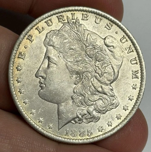 AU++ 1885-O Morgan Silver Dollar (all original surfaces) U.S. $1 Coin Almost UNC