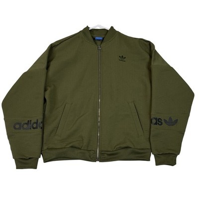 Adidas Originals Bomber Jacket Olive Green Quilted Three Stripes Logo Small