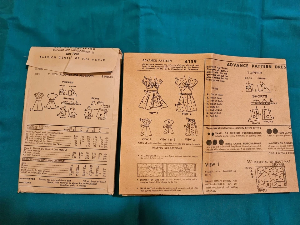  Vintage 1940s Advance 4159 Complete Shorts Skirt Topper girls size 10 Playsuit  - Image 4 of 4