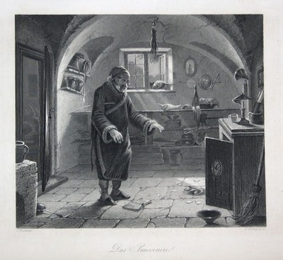 1850 Prävenire Mann man Stube room Stahlstich steel engraving Naumann Payne