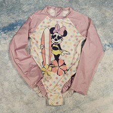 Disney Minnie Mouse Girls Rash Guard Swimsuit Size 6 One Piece Long Sleeve Pink