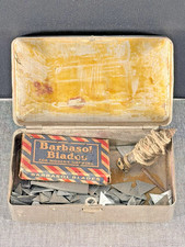Latta portaoggetti lama rasoio vintage con lame Barbasol kit rasatura barbiere c anni 30-50
