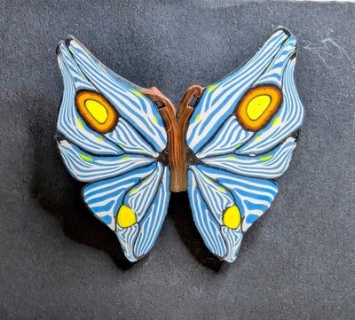 Blue Butterfly Fimo Polymer Clay Pin Artist Made