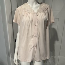 Vtg Shadowline Nightie Jacket Womens Large Light Pink Lace Roses Satin Top 38