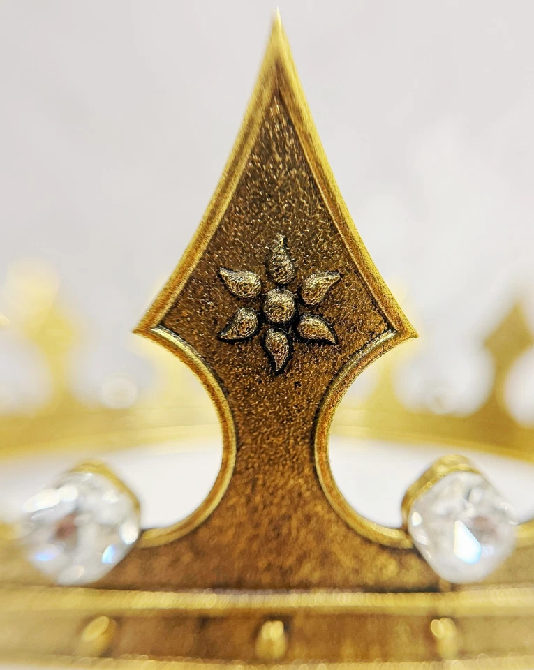 Regal Gold Crown, Royal Renaissance Crown, Medieval Costume, Clear Stone Crown - Image 2 of 4