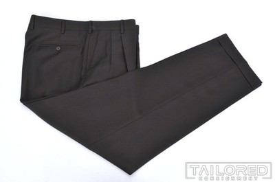 ZANELLA Bennett Solid Brown Black 100% Wool Mens Luxury Pants Trousers - 38