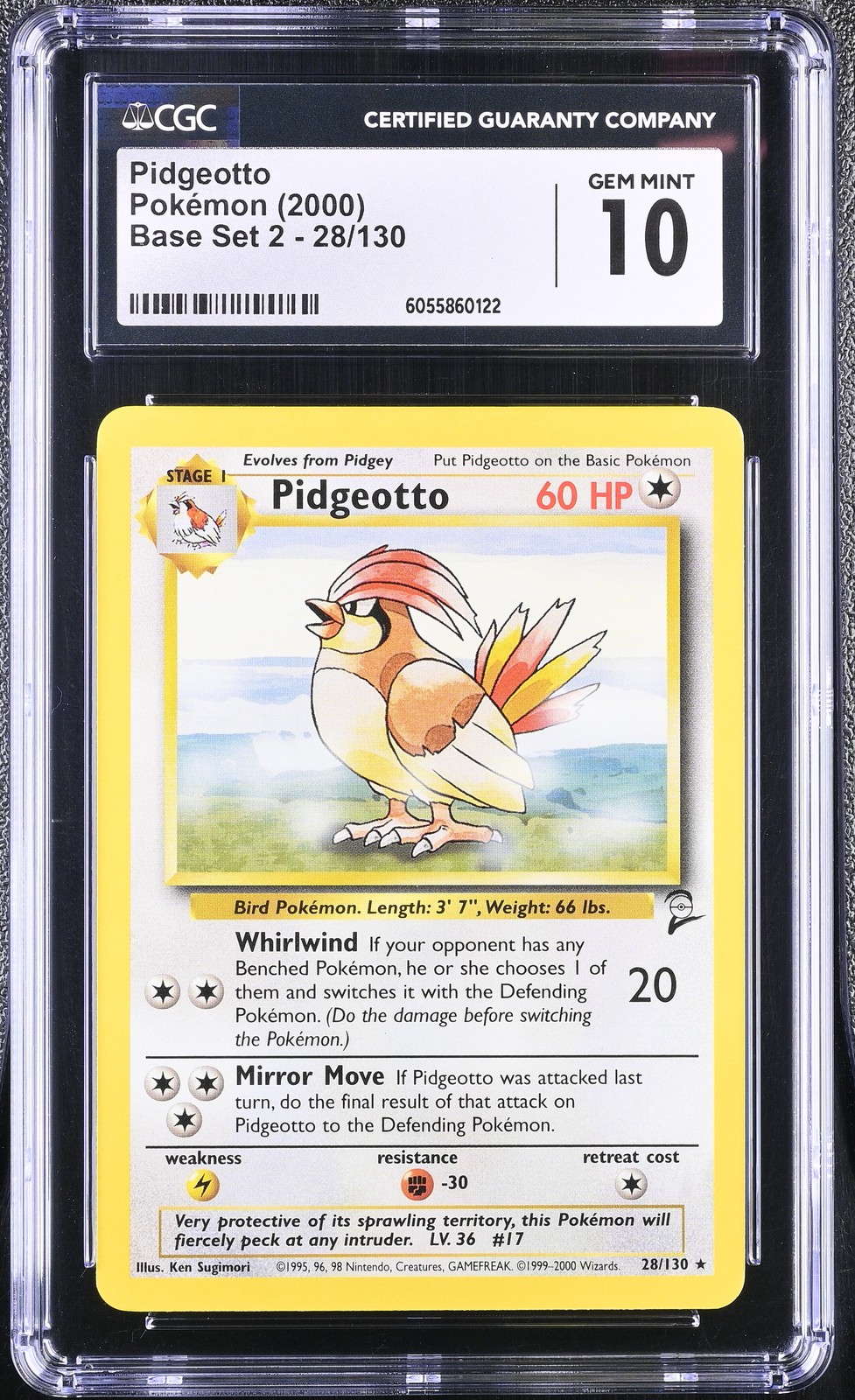 CGC 10 GEM MINT Pidgeotto 2000 Base Set 2 28/130 Pokemon Card