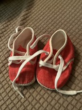 Vintage Crib Shoes Baby Deer Red White Striped Lace Up Fabric 1980s Retro