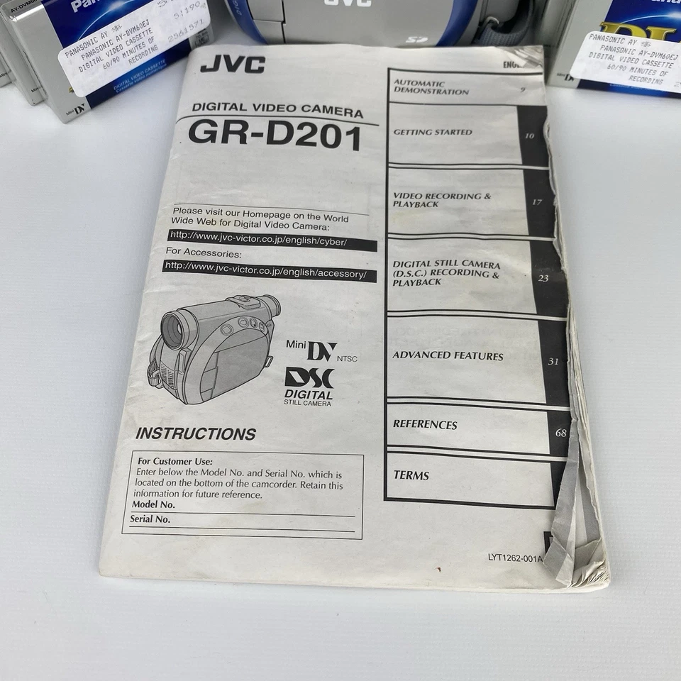 JVC Compact VHS Camcorder Model GR-D201U Battery Charger Remote Manual TESTED - Image 4 of 4