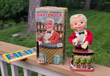 Vtg New 1960s Rosko Japan Battery Operated Bartender Toy WORKING w Original Box