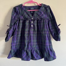 CHAPS Baby Girls Tunic Dress Size 4 Purple Check Cotton 4T Plaid Shirt Blouse