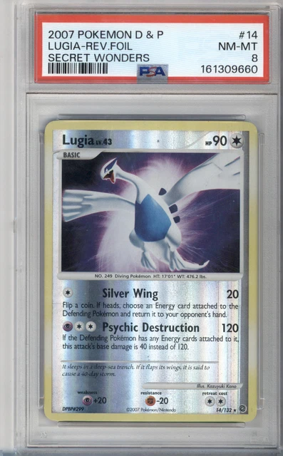 2007 POKEMON DIAMOND PEARL SECRET WONDERS 14 LUGIA REVERSE HOLO PSA 8 Low Pop!