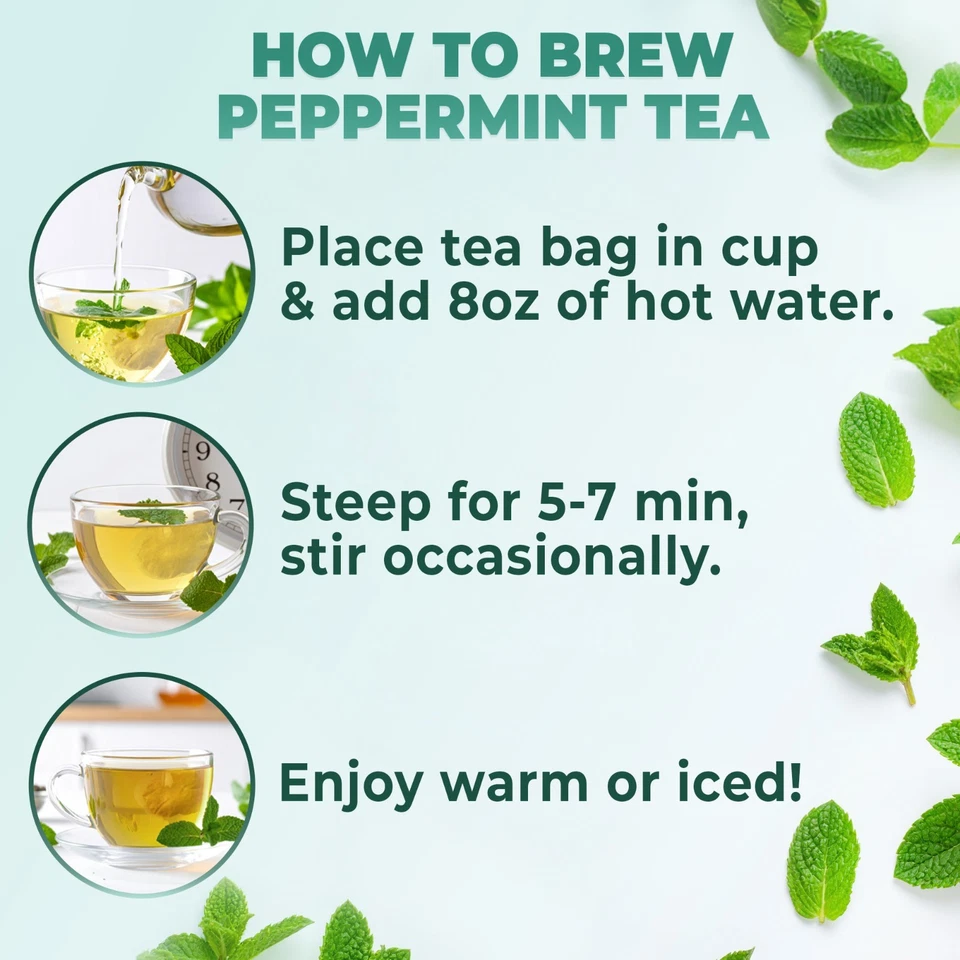 Té de menta pura - sin tallos, té de hierbas 100 % natural, 60 bolsas, vendedor de EE. UU. Foto 4 de 4