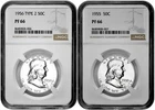 1955 - 1956 Type 2 50C Proof Silver Franklin Half Dollar NGC PF 66 Two Coin Lot
