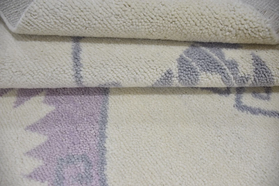 Handmade 152x252cm Tribal Wool Rug – Beige & Purple Geometric Carpet. - Image 4 of 4