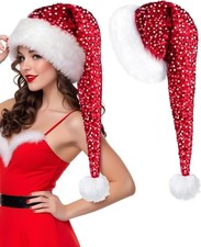 Long Santa Hat Christmas Sequin Plush Xmas Hats for New Red