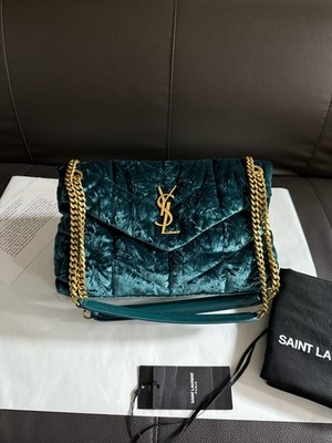 YSL Loulou Puffer Medium Emerald Green Velvet Shoulder Crossbody Bag Duty Paid