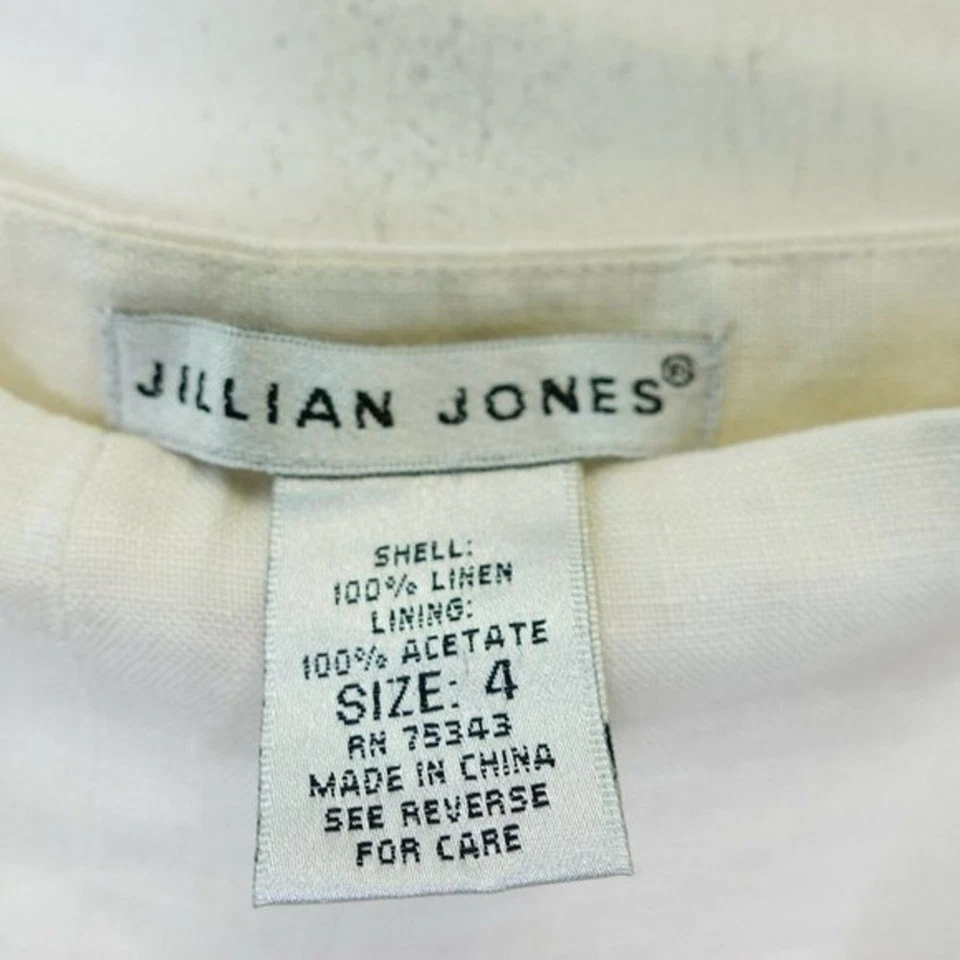 Off White Linen Pants Womens Small 4 Tie Waist JILLIAN JONES Summer Vacay 28x26 - Image 3 of 4