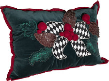 Velvet Harlequin Lumbar Pillow 27x20 Green Red Checkered Cozy Home Decor Cushion
