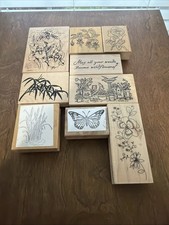 Lot of 9 Flower Plant Themed Wood Mounted Rubber Stamps Various Large