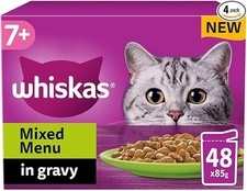 Whiskas 7+ Senior Wet Cat Food Pouches in Gravy Mixed Menu 48x85g 7.30 per kilo