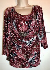 ROZ ALI WOMENS SIZE M/L US SIZED BLOUSE LINED WATERFALL NECKLINE BURGUNDY