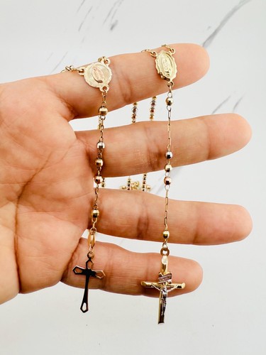 Real 10k Gold necklace bracelet rosary Pulsera Cadena en Oro rosario autentico - Picture 11 of 20