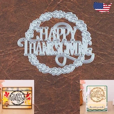 Happy Thanksgiving Words Rustic Wheat Wreath Cutting Die – Autumn Harvest