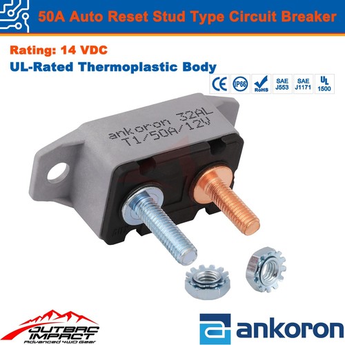 2x 50A AMP 12V Circuit Breaker Stud Type Fuse Automatic Auto Reset Ankoron - Picture 4 of 7