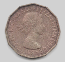 1953 Three Pence coin of Queen Elizabeth II.