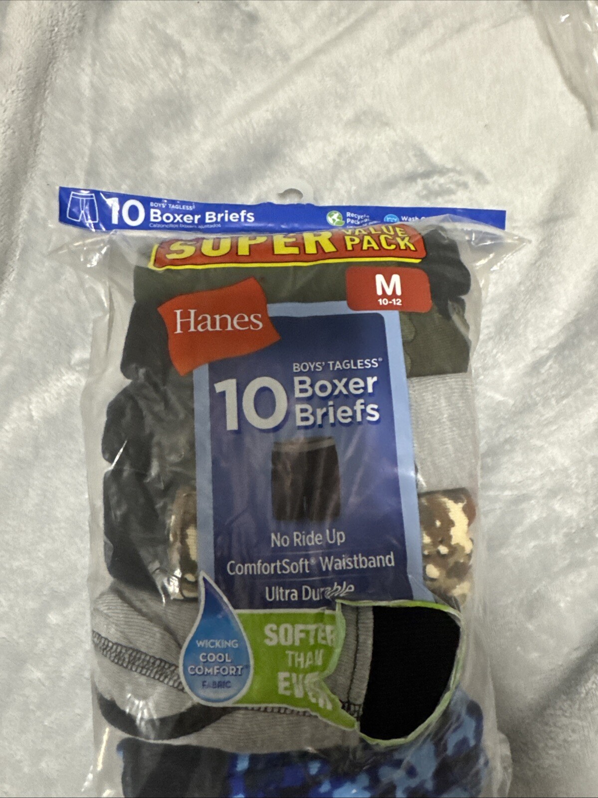 MEDIUM - Hanes Boys' 10 Pack Tagless ComfortFlex Waistband Boxer Brief