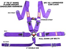 Hans 6 Point Racing Harness Shoulders W Sternum Strap Sfi 16.1 Bolt In Purple