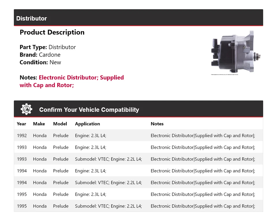 For 1992-1995 Honda Prelude Distributor Cardone 1993 1994 - Image 2 of 4