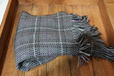 Johnstons Of Elgin 100% Fine Merino Wool Purple Gray Tartan Scarf  Scotland