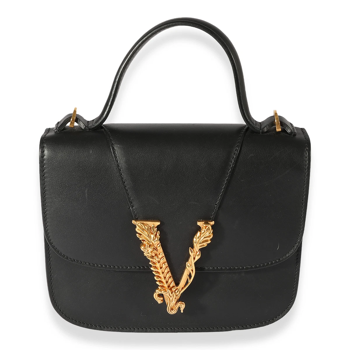 Versace Black Smooth Leather Virtus Barocco V Small Top Handle