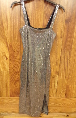 SILVER COCKTAIL PARTY DRESS FOREVER 21 SIZE SMALL SHINY BLINGY w/SLIT
