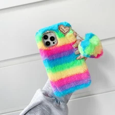 Plush Love Bow Fuzzy Fluffy Phone Case For iPhone 11 12 13 Pro Max XR X 6 7 8 SE