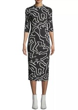 Keith Haring x Alice + Olivia Delora Dancing Man Dress Sz 2 S Black & White