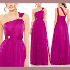 NWT $498 IEENA Mac Duggal [ 6 ] Strappy One Shoulder A Line Gown Magenta  #Q702