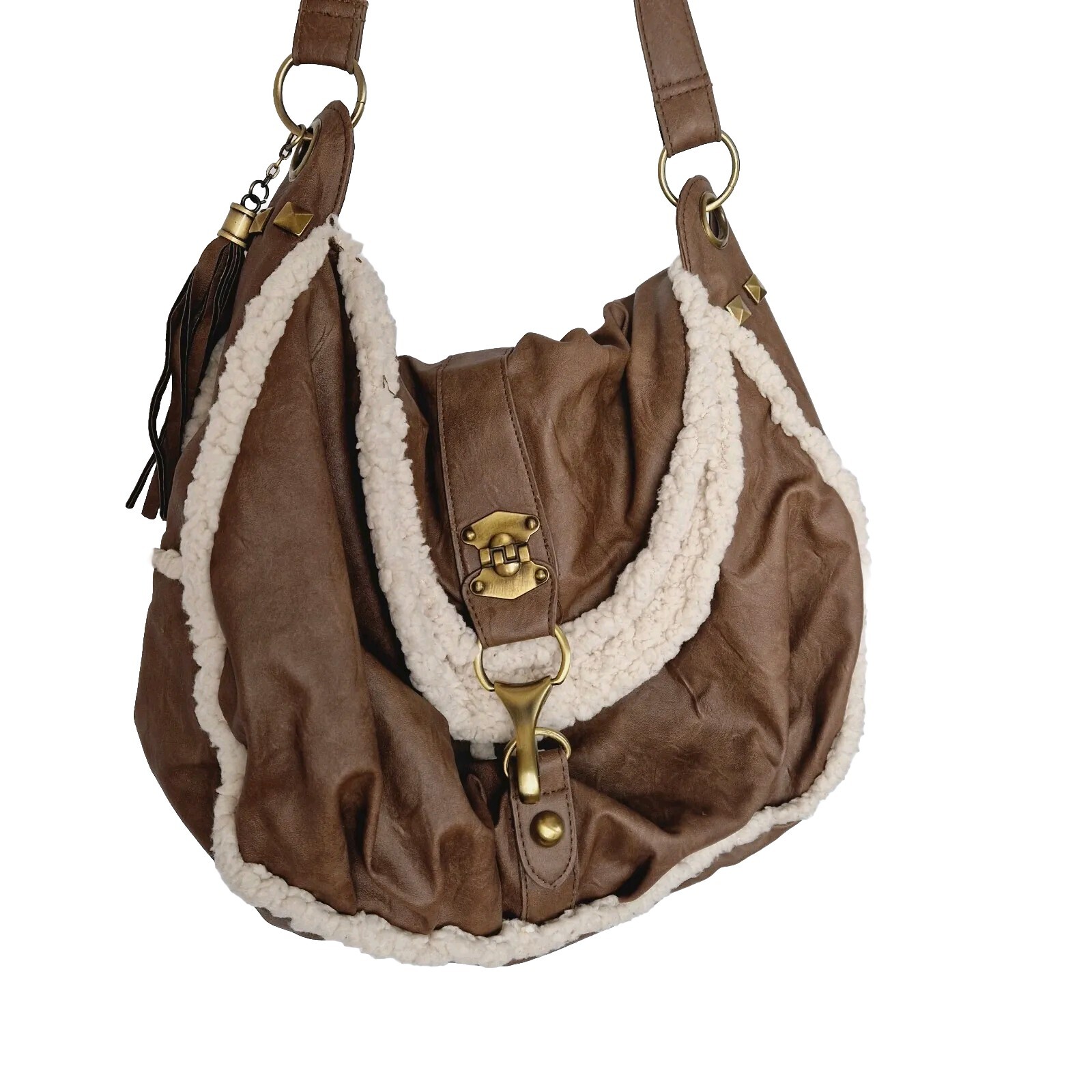 Umhängetasche Braun Kunstfell Y2K Kunstleder Damen Handtasche Shopper Retro 