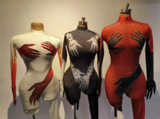 Red Csrytal Long Golves Jumpsuit Black Hands Tights Bodysuit Stage Wear Party