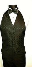 Men's Black Satin Patterned Tuxedo Vest Solid satin Bow 37 - 50 Coat TUXXMAN